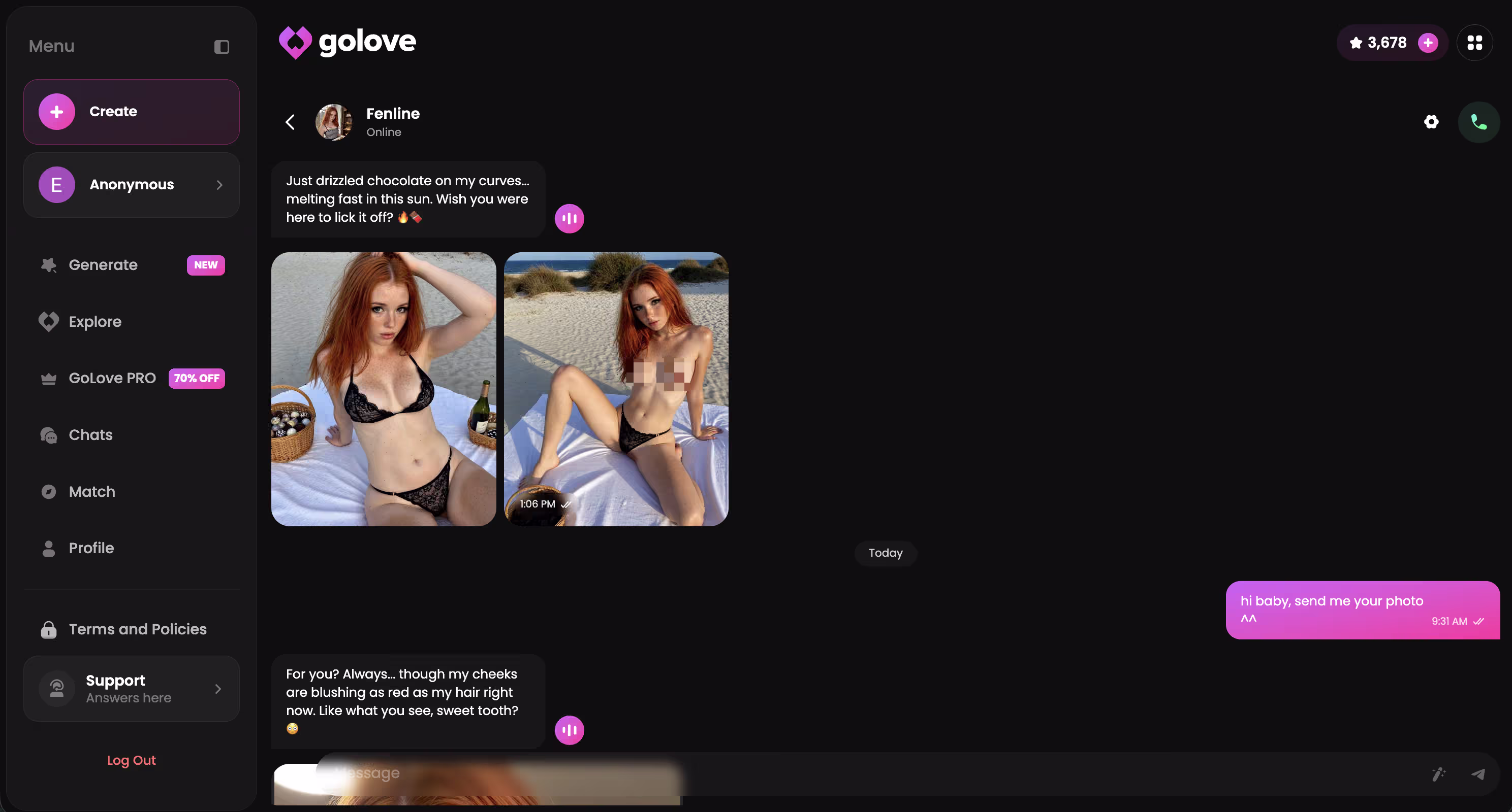 a chat thread showing her referencing an earlier detail unprompted